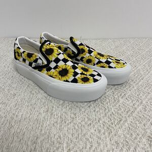 Vans Womens 5 Custom Slip-On Shoes Checkerboard Sunflower Shoes NWT